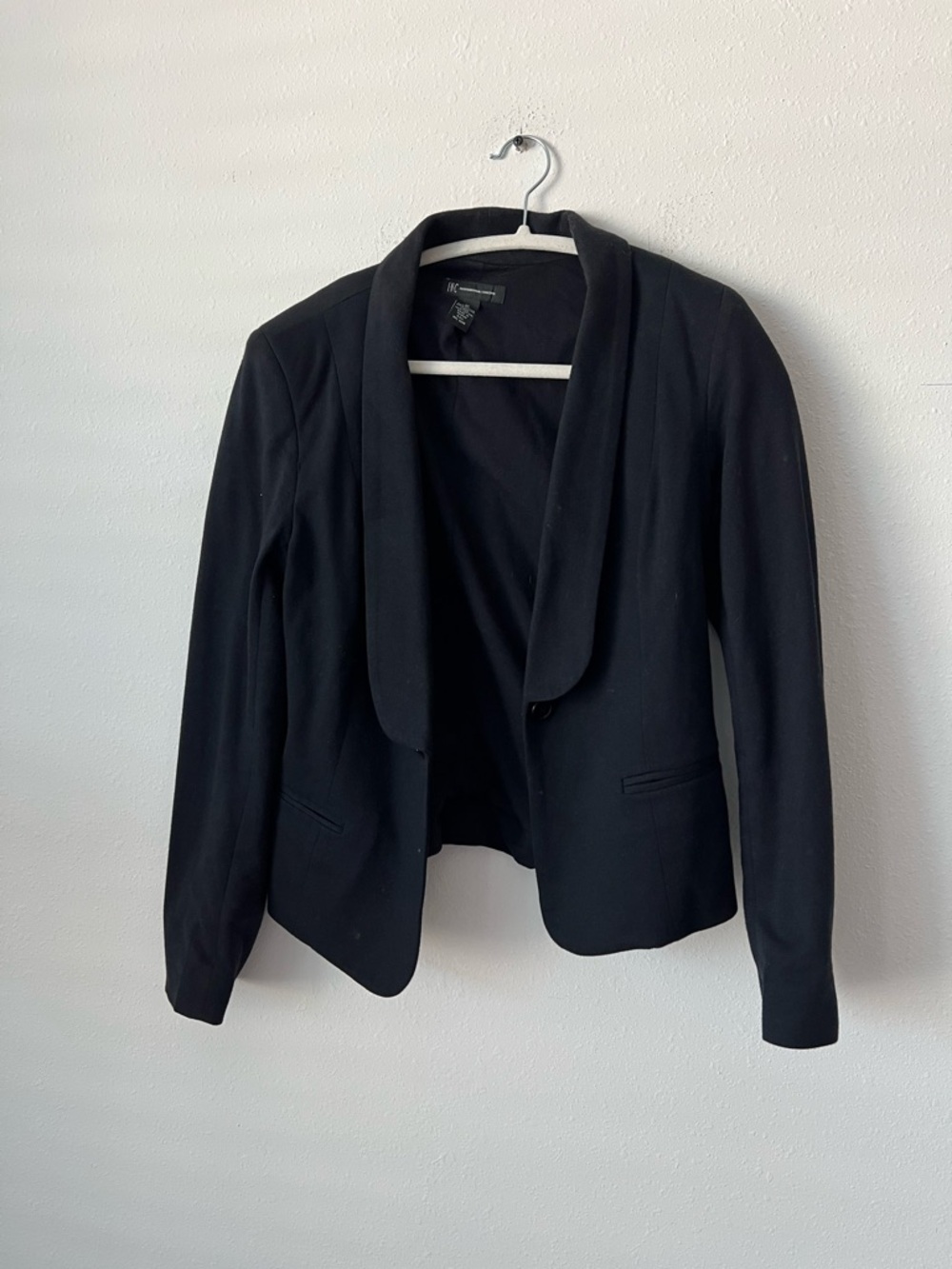 INC International Concepts Black Open-Front Shawl Collar Blazer